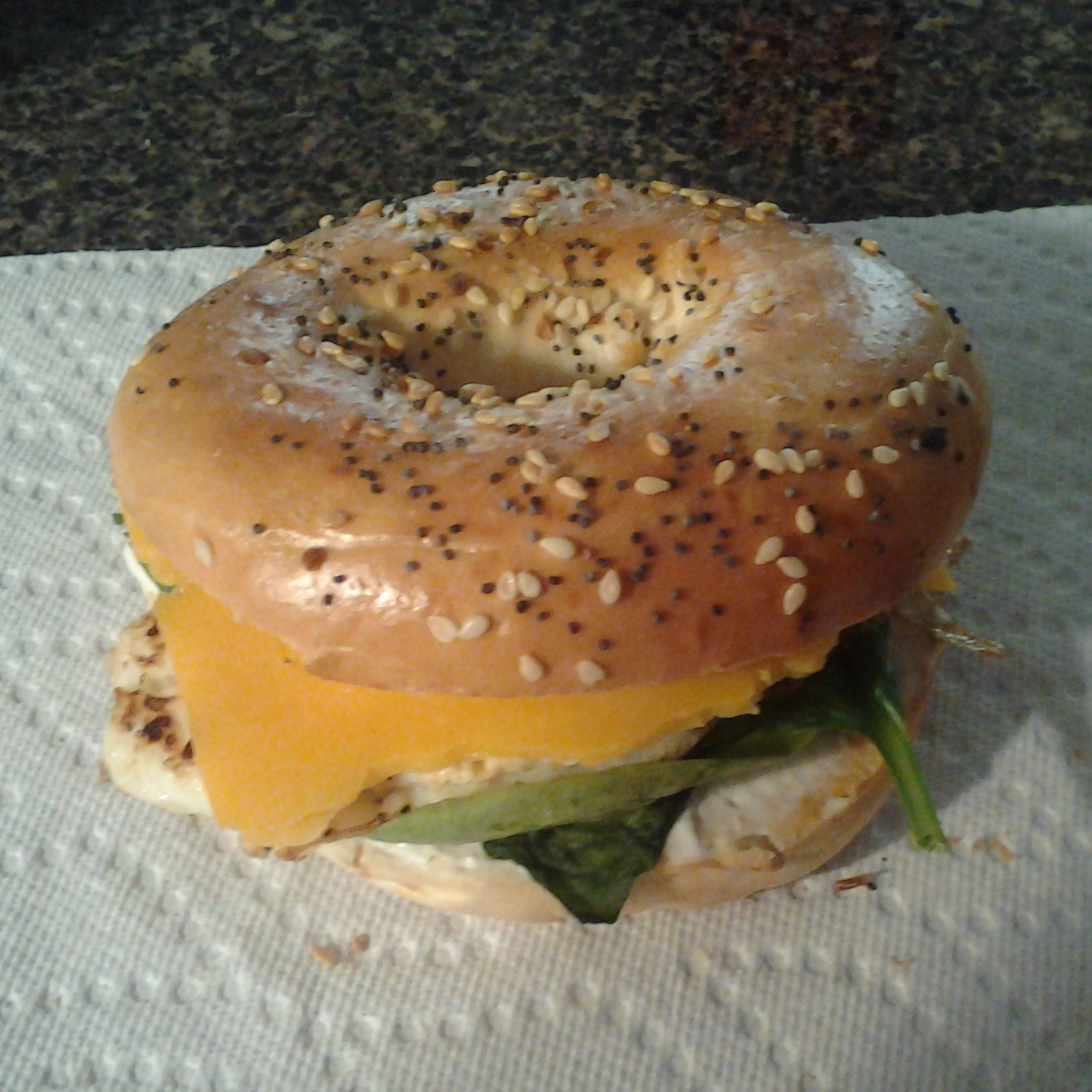 A finished bagel sandwich